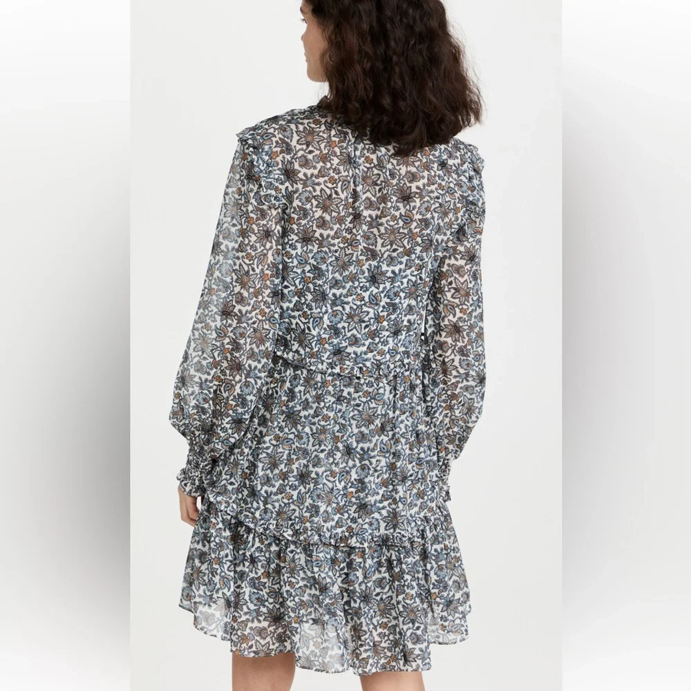 VERONICA BEARD Savile ruffled printed silk crepe de chine Mini Dress - Picture 2 of 5